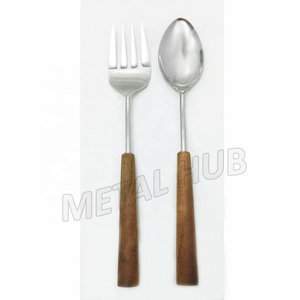 Juego de servidor de ensalada con mango de madera natural-Cubiertos ecológicos para uso personal o promocional - Product Image 1