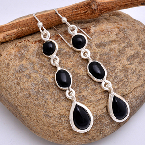 Boucles d'oreilles en argent sterling 925 avec pierre précieuse en onyx noir véritable Grossiste Fabricant CASA DE PLATA - Product Image 3