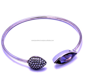 Quartz Iolite plaqué rhodium en argent sterling 925 et pierres précieuses CZ Bracelet cadeau de mariage et de fête à la mode réglable - Product Image 1