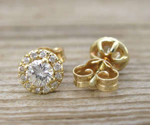 1.00 Carat Naturel Diamant Halo Stud Boucles d'Oreilles Or Jaune 14k Vintage Or Diamant Boucles d'Oreilles Diamants Naturels - Product Image 4