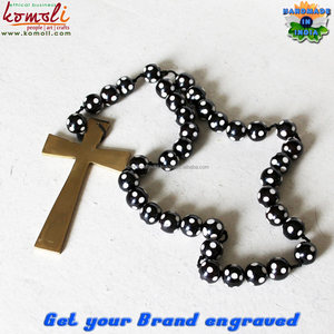 Handmade Catholic Blue Resin <b>Bead</b> <b>Rosary</b> Necklace with Brass Mini Cross Wholesale <b>Rosaries</b> - Product Image 5