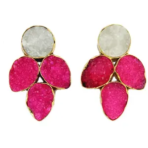Hot selling white & pink druzy earring gold plated earrings customized colored drop earrings color resin dangle wedding jewelry
