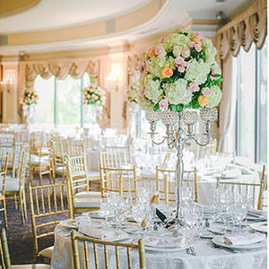 Candelabro de floristería con bola de cristal de 5 brazos de alta calidad, tamaño personalizado, Base de flores de Metal plateado, recién llegado, Decoración de mesa de boda - Product Image 1