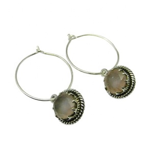 Elegant 925 Sterling <b>Silver</b> <b>Earrings</b> with Genuine Rose Quartz Gemstone Rhodium & Gold Plated <b>Hoop</b> Jewelry Direct Manufacturer - Product Image 1