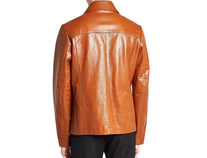 Nouveau Slim Fit hommes Tan Safari veste en cuir formel col montant peau de vache Vintage moto Biker Style - Product Image 2