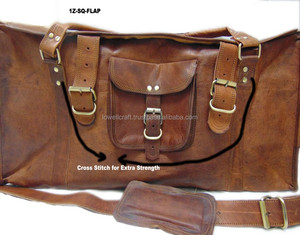 Vintage <b>Leather</b> Duffel <b>Bag</b> With Buckle Strap Closure Unisex Travel Backpack 36–55L Capacity <b>Soft</b> Handle Design - Product Image 4