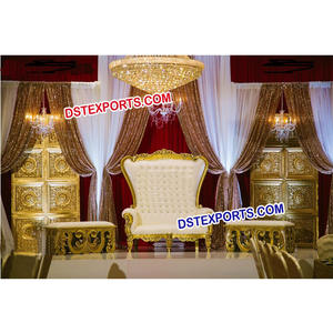 Escenario de Boda Tradicional Maharaja, Panel Dorado de Fibra para Escenario de Boda, Increíble Marco de Puerta de Fibra, Escenario Dorado - Product Image 1