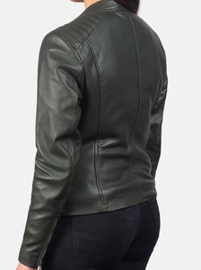 Veste de motard en cuir vert foncé pour femme fabriquée en cuir de vachette souple avec un design ajusté élégant pour la mode moderne - Product Image 4