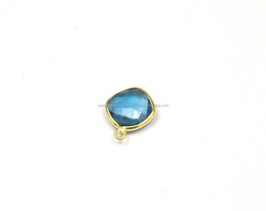 Lolite Quartz Gemstone Finding <b>Cushion</b> Shape Gold Plated Jewelry Making Single Bail Faceted Handmade Bezel Connector - Product Image 1