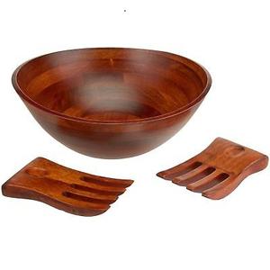 Bol à salade en bois d'acacia de haute qualité, plat et ensemble de services pour salades, en bois massif avec cuillère pour Fruits, 100% - Product Image 5