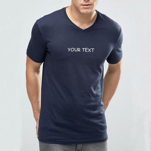 T-shirts à col en V 100% coton personnalisés pour hommes coupe régulière sérigraphie de haute qualité T-shirts simples et lourds-courts et longs - Product Image 1
