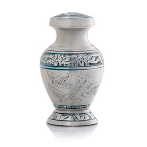 Urna de cremación para cenizas funerarias de mascotas, recuerdo de diseño de Banda Azul de pájaros plateados, de Metal, latón y aluminio - Product Image 1