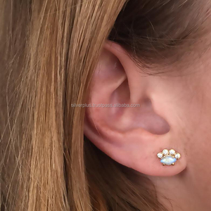 Labrodoite Gemstone 14K oro amarillo pavé diamante estrella Stud pendientes hechos a mano Vintage aro joyería para bodas fiestas al por mayor - Product Image 2