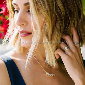 Collar con forma de lágrima de piedra lunar de arco iris, collar de cadena de plata de ley 925 chapado en oro-6x4mm 7x5mm 8x6mm Size Stone - Product Image 2