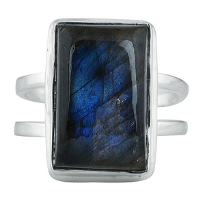 Anillo de labradorita Rectangular de Plata de Ley 925, regalo de boda Chapado en plata a la moda para fiesta, forma de diamante de corte ovalado - Product Image 1