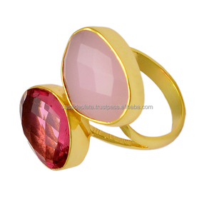 Bague en argent sterling 925 avec pierre précieuse de calcédoine rose de quartz rose de taille ovale avec bague plaquée or Bague de conception la plus récente pour femmes hommes. - Product Image 3