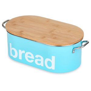 Caisse à pain en métal avec couvercle en bois, stockage du pain avec bac à pain de couleur bleu ciel pour la cuisine avec couvercle en bois - Product Image 1