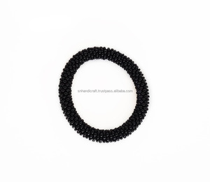 Trendy Black Roll <b>Bracelet</b>, Seed Beads <b>Bracelet</b>, Bead Crochet <b>Rope</b>, Black Nepal <b>Bracelet</b>, Handmade <b>bracelet</b>, Crocheted <b>bracelets</b> - Product Image 1