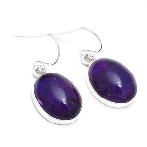 Purple Oval Amethyst Gemstone 925 <b>Sterling</b> <b>Silver</b> <b>Dangle</b> <b>Earrings</b> Fashionable Classic <b>Silver</b> Plated Wedding Party Gift for Women - Product Image 1