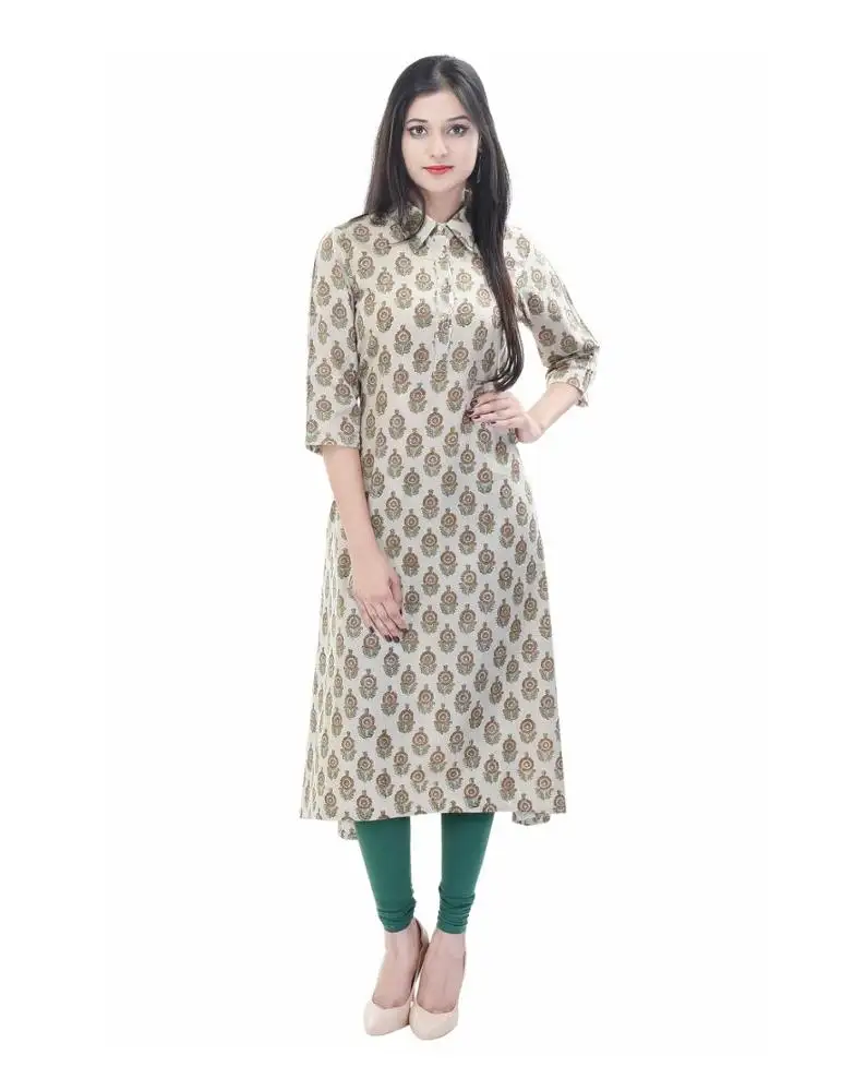 캐주얼 착용 kurti 아름다운 꽃 모티브 손 블록 인쇄 kurti 여성