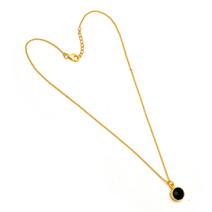 Round Shape <b>Black</b> Onyx Gemstone 925 Silver Gold Plated <b>Necklace</b> Jewelry - Product Image 2