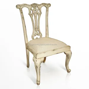 Chaise Chippendale blanche antique vieillie, chaises Chippendale, meubles Chippendale - Product Image 1