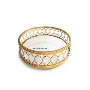Fancy Design <b>Round</b> Shape <b>Table</b> Ware Decoration Luxury <b>Tray</b> Best Quality Gold Color Border Fancy <b>Table</b> Decorative Serving <b>Tray</b> - Product Image 1