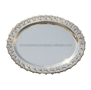 Metal Brass Border Embossed Oval Tray Manufacturer Metal Brass Oval Shaped Serving Tray - Product Image 4