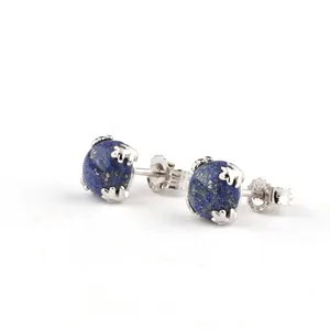 Plata esterlina 925 chapado en rodio pendientes de joyería de piedras preciosas de copo de nieve de lapis lazuli pendientes para las mujeres