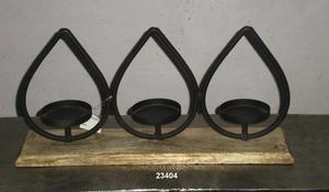 Portavelas de metal de excelente calidad, lo mejor para el hogar festivo, Base de madera, portavelas de 3 pilares de metal negro - Product Image 2