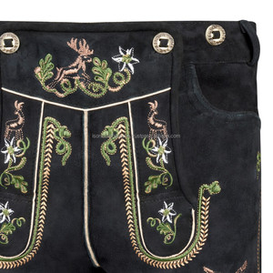 Lederhosen bavaroises allemandes en daim noir pour l'Oktoberfest, style autrichien, pour homme, coupe courte, multicolores, broderie personnalisée - Product Image 5
