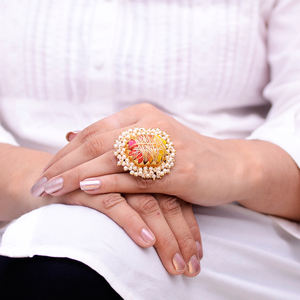 แหวนแต่งงานหินดรูซี่ชุบทองหรูหราทันสมัยอัญมณีหยาบที่ทำจากโลหะผสม - Product Image 1