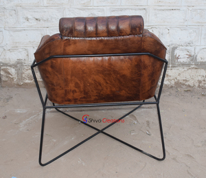 Sofá industrial de cuero genuino Vintage para sala de estar, dormitorio, hotel, muebles de madera de estilo de ocio, precio al por mayor - Product Image 5