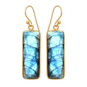 Pendientes de labradorita de Plata de Ley 925 hechos a mano de La India, joyería colgante chapada en oro para fiestas - Product Image 1