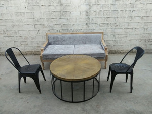 Table basse traditionnelle ronde d'aviateur avec la construction en métal de meubles de salon de taille réglable - Product Image 2