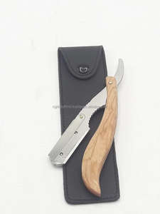 Maquinilla de afeitar recta para peluquero, color Natural, marca privada, madera y acero inoxidable - Product Image 3