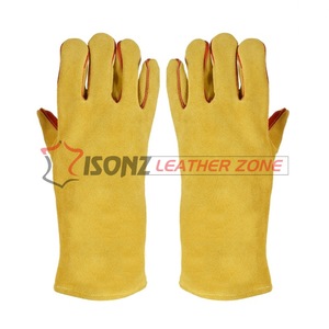 Guantes de Soldadura Duraderos Resistentes al Calor, de Cuero con Doble Refuerzo en la Palma, Dedos Forrados, Grosor de 1.2 mm, 14 Pulgadas, Antideslizantes - Product Image 4