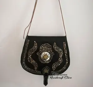 Tas Kulit Asli Vintage Buatan Tangan Terbaru Tas Bahu Kulit Asli Desain Maroko untuk Wanita Tas Tangan dengan Harga Rendah