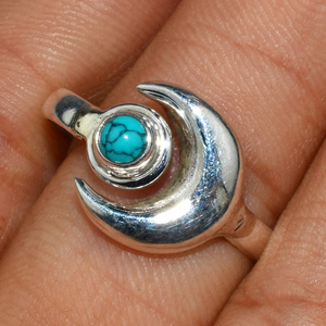 Bagues en argent Sterling 925 en forme de demi-lune douce, Turquoise, bijoux en argent 925, pierres précieuses - Product Image 4