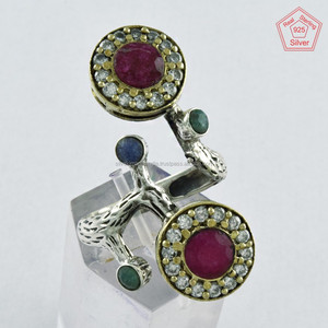 Anillo de plata 925 con varias piedras, joyería hecha a mano, joyería de plata, India - Product Image 1