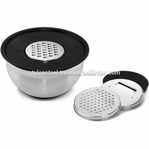 Cuenco de mezcla de acero inoxidable con rallador, juego de cuenco alemán con tapa de rallador, 3 piezas - Product Image 2