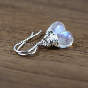 Rainbow <b>Moonstone</b> 925 Sterling Silver Gemstone <b>Earrings</b> 18k gold vermeil - Product Image 1