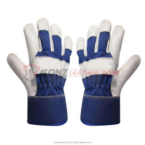 Guantes de Trabajo de Cuero Vacuno Azul ISONZ, Estilo Canadiense, Uso Industrial, Forro de Goma en el Puño, 1.2 mm de Grosor, 10 Pulgadas de Largo, Resistentes al Fuego - Product Image 5