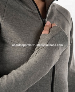 Survêtement d'hiver à col haut jaune uni sweats à capuche surdimensionnés femmes pullover long, Sweatshirts en coton pour femmes Tech Fleece Full Zipper - Product Image 4