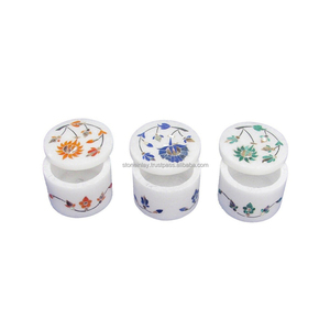 Boîte à bijoux ronde incrustée de pierre et de marbre - Product Image 1