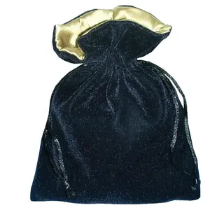 साटन अटे पाली रेशम खींच स्ट्रिंग सोने ब्लैक कलर संयोजन कस्टम रंगीन मखमल Drawstring बैग