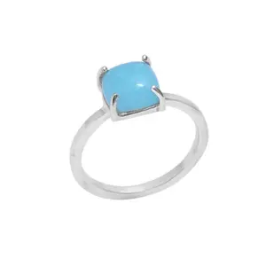 Blue Peruvian Amazonite Sterling Silver Prong Ring Jewelry