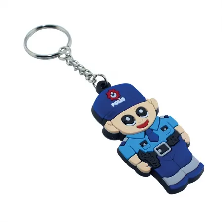 Wholesale Customize Promotional Police Figure Shape Keychain Charms Silicon Key Holder Pvc Custom 3D Plaston Police Keychain
