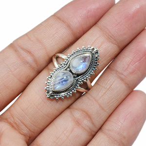 Bagues en argent Sterling 925 en pierre de lune arc-en-ciel en forme de poire Unique, fabricant de bijoux indiens, bijoux en argent frais - Product Image 4
