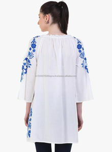 Robe courte et élégante à dentelle blanche et bleue pour femmes, tunique brodée à ourlet, manches cloches, Design décontracté, OEM, mode frontale, tenue de fête, courte - Product Image 5